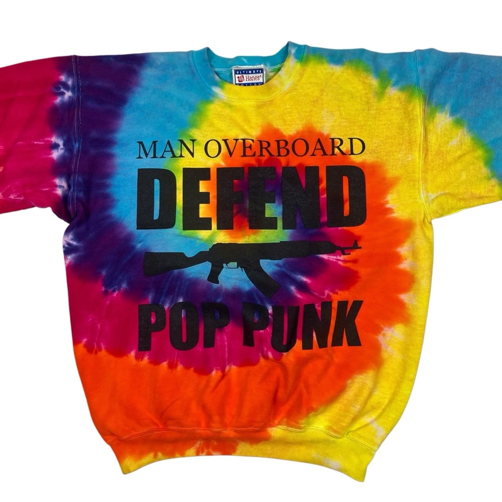 Y2K Man Overboard Band Defend Pop Punk Tie Dye Crew Neck Sweatshirt Hanes - Picture 3 of 16